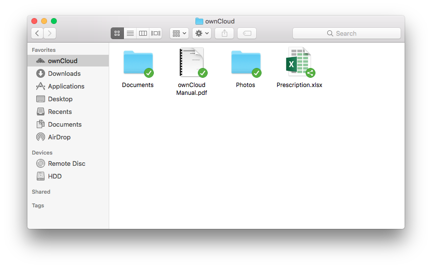 ownCloud finder with icon on the side