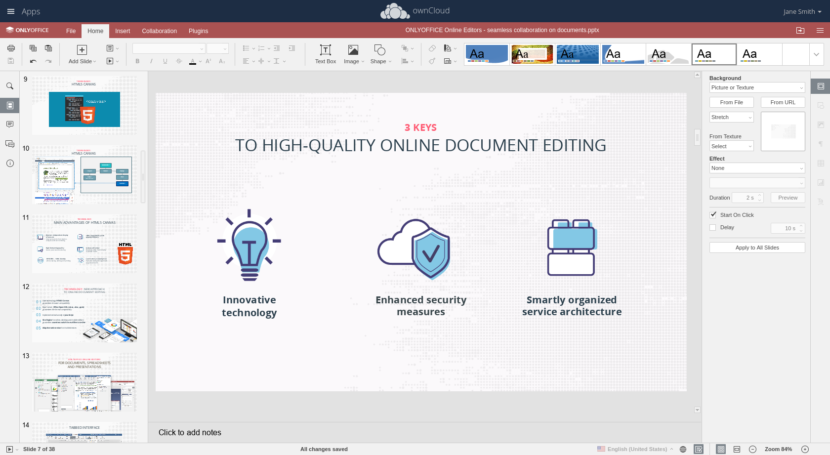 ONLYOFFICE presentation editor within ownCloud