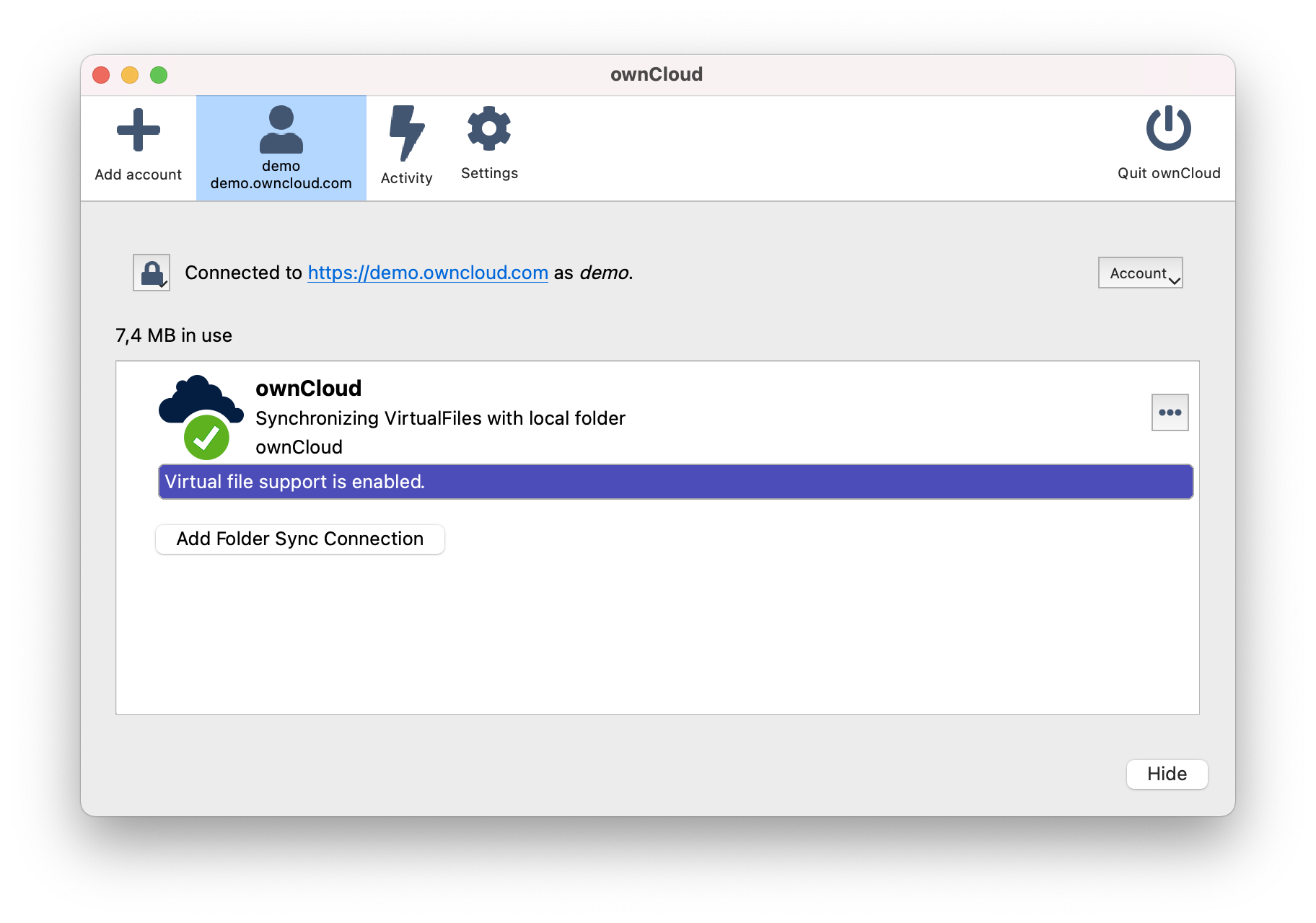 ownCloud Desktop App with Virtual Files enabled